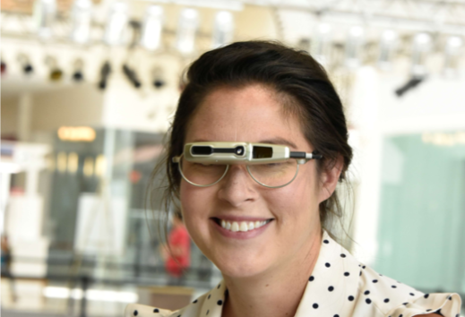 Woman with a frame on glasses